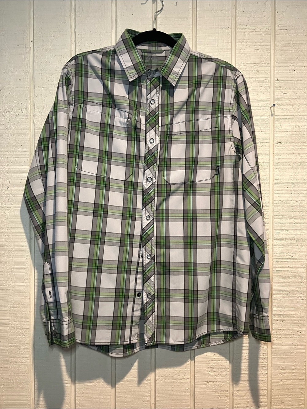 Eddie Bauer Green and White Plaid Button-Down Shirt